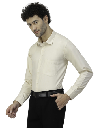 Men Pure Cotton Slim Fit Formal Shirt – Beige
